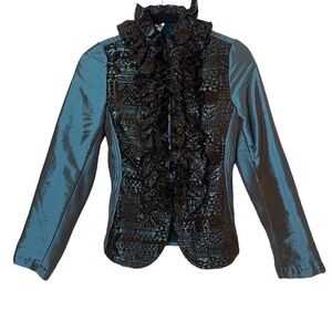 Lindi XS Shiny Duo Chrome Turquoise Wearable Art Victorian Style Ruffle Jacket